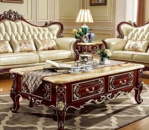 Bàn trà mặt đá cổ điển, gỗ tự nhiên sang trọng