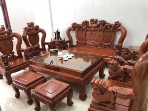 Bộ bàn ghế gỗ hương tay 14 hoa văn tinh sảo