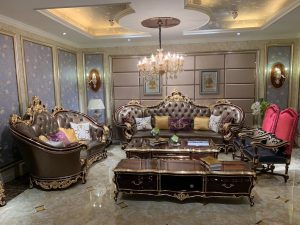 Bộ sofa gỗ mun đẳng cấp dát vàng cổ điển
