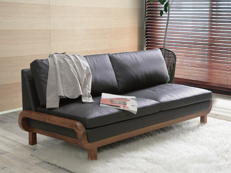 Sofa băng gỗ kết hợp với da cho phòng khách hiện đại