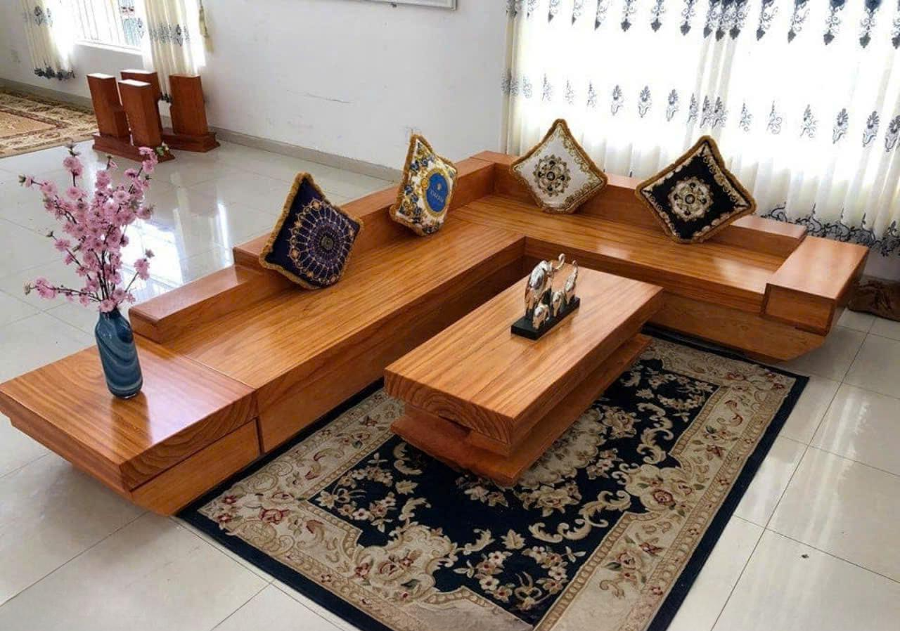 Sofa chữ L gỗ hương tự nhiên bền bỉ