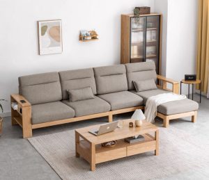 Sofa gỗ chữ L phòng khách nhỏ hiện đại