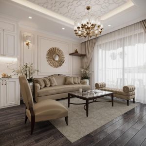 Phòng khách Tân Cổ Điển với các đường nét uốn lượn tinh tế