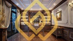 Phong cách Hampton kết hợp nội thất gỗ óc chó cho biệt thự