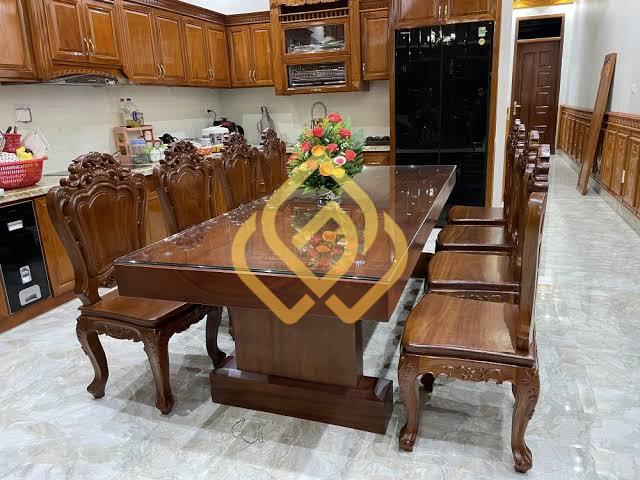 Bàn ghế ăn gỗ gỏ đỏ nguyên tấm