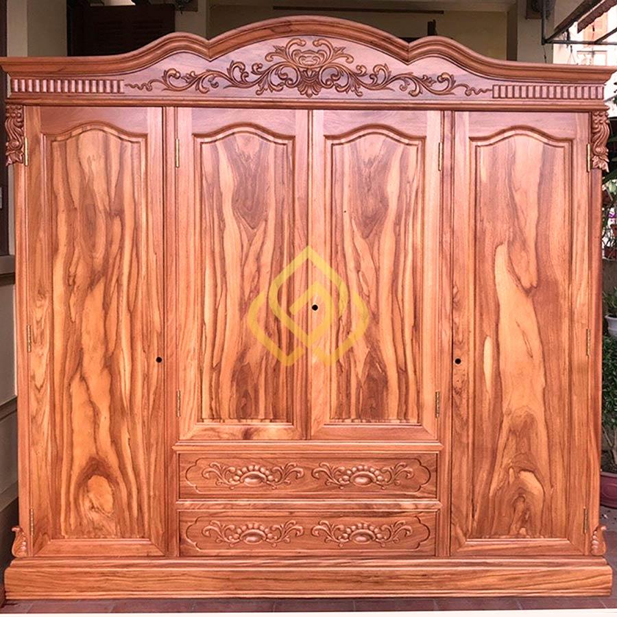 Tủ quần áo gỗ gõ đỏ hiện đại được nhiều người ưa chuộng