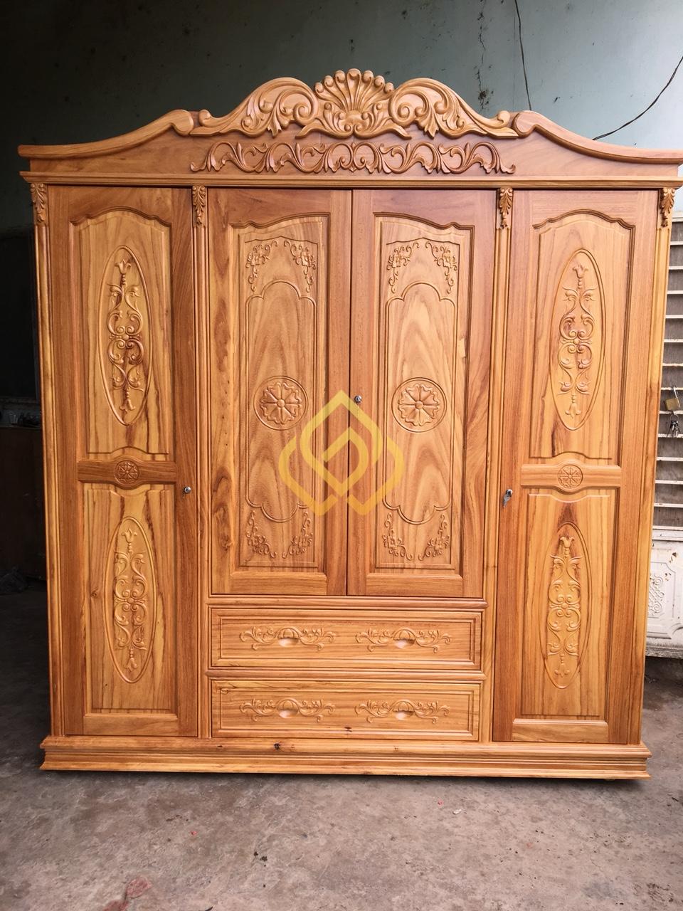 Tủ quần áo gỗ gõ đỏ hiện đại được nhiều người ưa chuộng