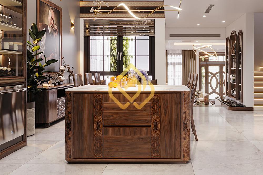 Bàn đảo bếp gỗ óc chó
