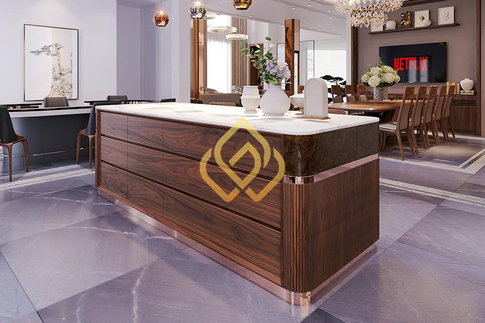 Những mẫu bàn đảo gỗ óc chó được yêu thích hiện nay